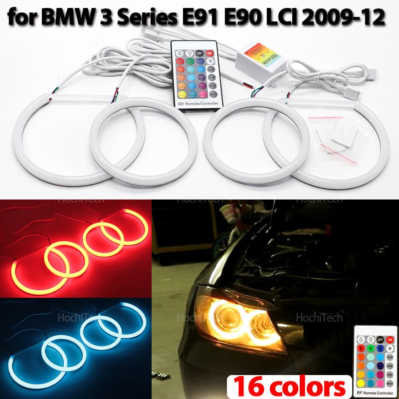 16 Cores RGB Algodão Luz LED Anjo Olhos Kit Anel De Controle Remoto Para BMW Série 3 E91 E90 LCI 2009-2012 Acessórios