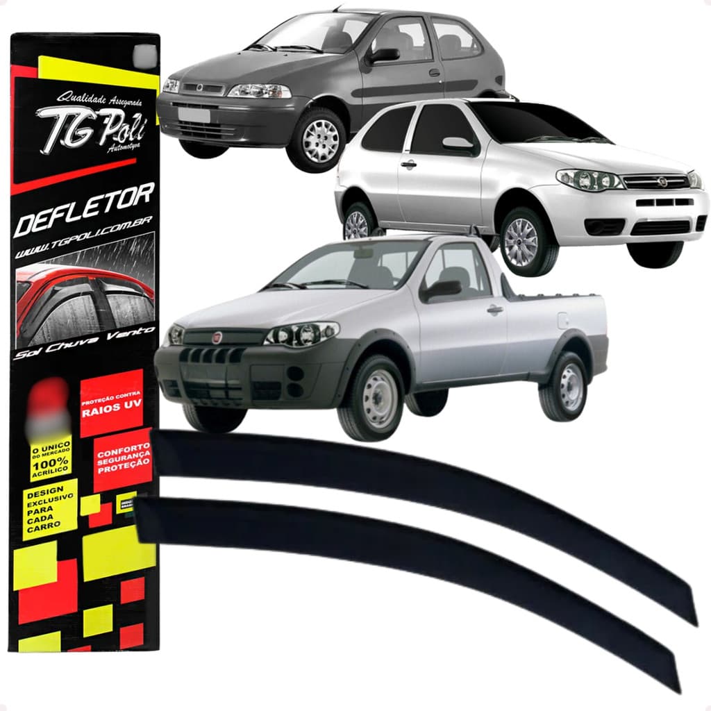 Jogo Calha de Chuva Defletor Fiat Palio Strada CD CS CE 02 Portas 1996 Até 2020 Original TG Poli