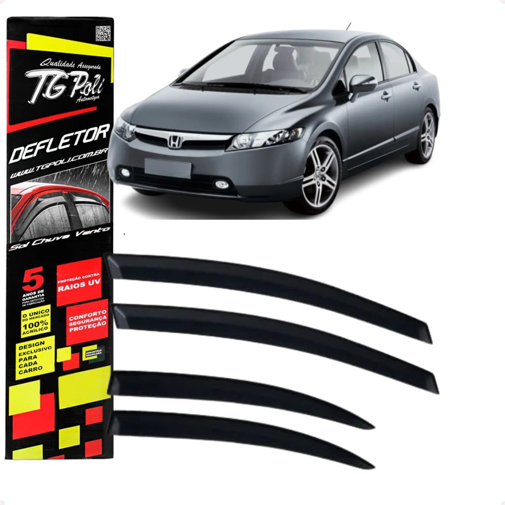 Jogo Calha de Chuva Defletor Honda Civic 2007 2008 2009 2010 2011 4 Portas Original TG POLI