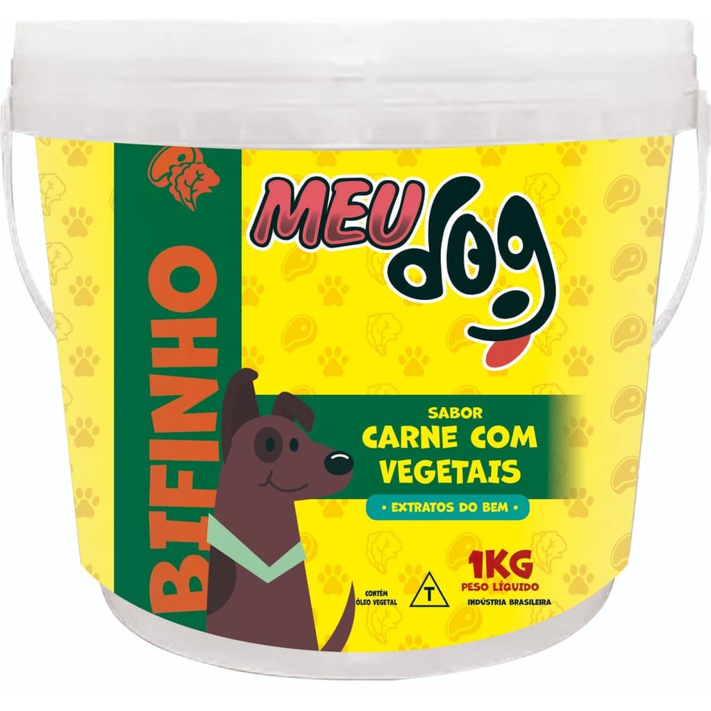 Bifinho para cachorro Meu Dog Sabor CARNE COM VEGETAIS 1Kg Baldinho