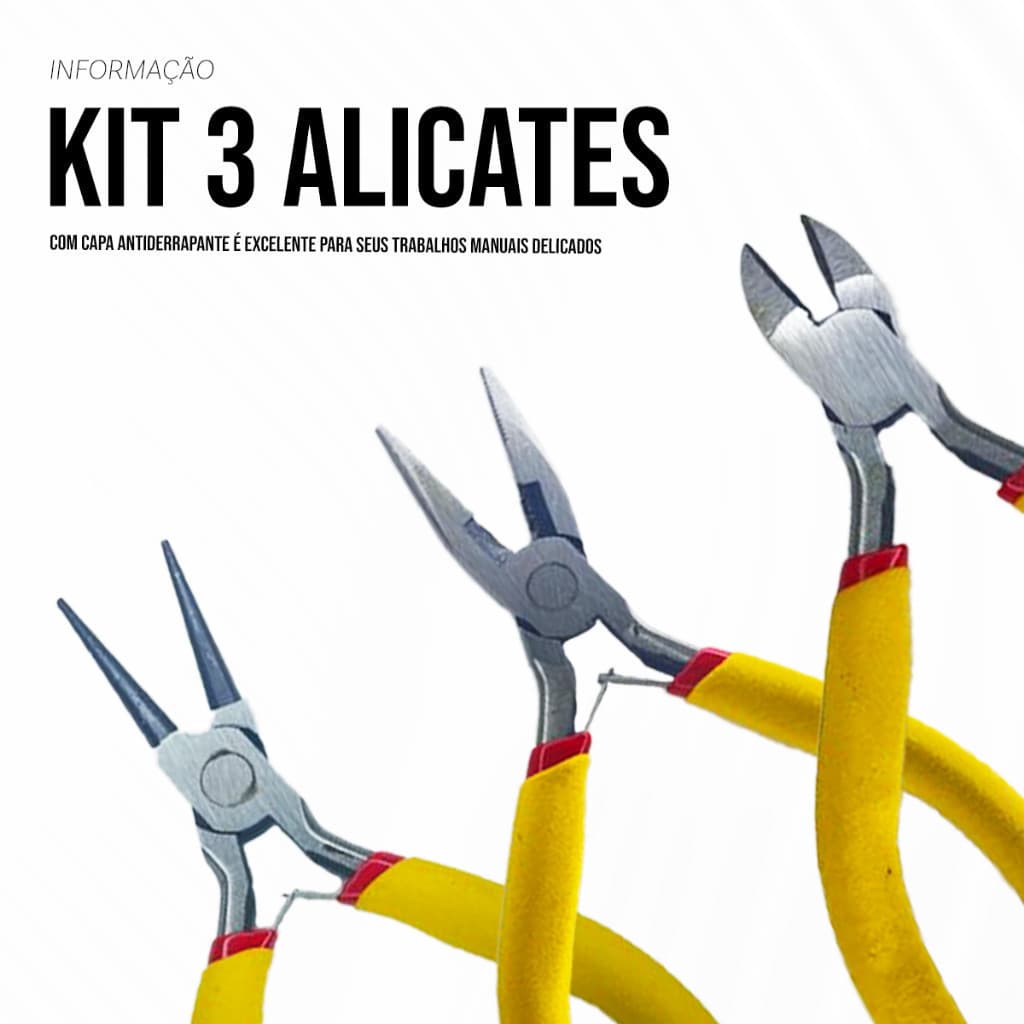Kit Jogo de Alicates p/ Corte Eletrônico Artesanato & Bijuterias 3 Peças
