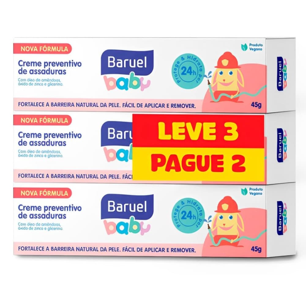 Kit 3 Creme Preventivo de Assaduras 45g Leve 3 Pague 2 Pomada - Baruel Baby