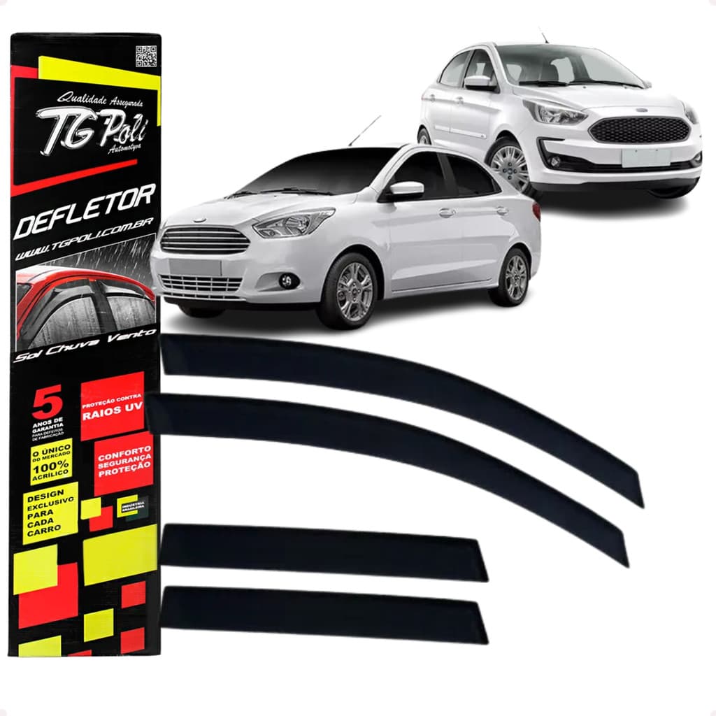 Jogo Calha de Chuva Defletor Ford Ka Hatch Sedan 2014 A 2021 4 Portas Original TG POLI
