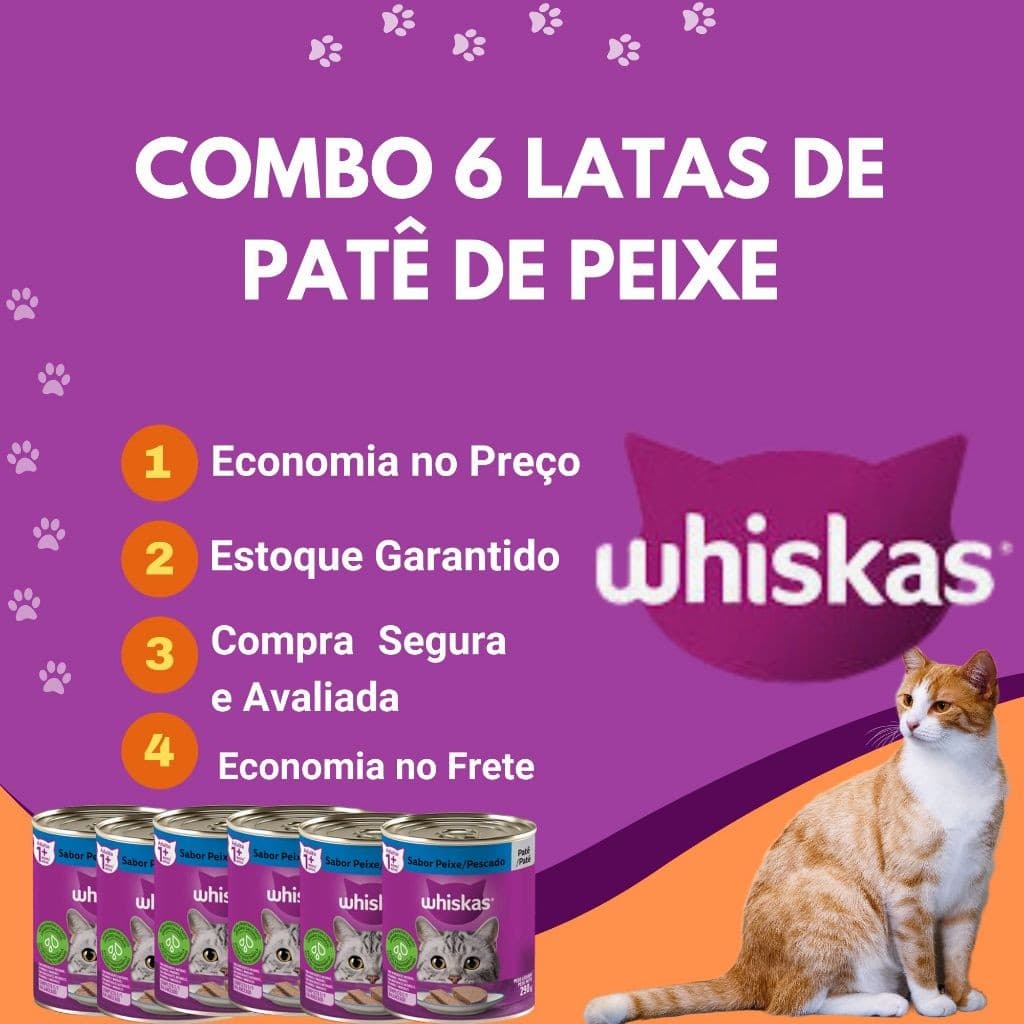 KIT 6 LATAS PATÊ WHISKAS 290g COMIDA PARA GATO RAÇÃO PETISCO ALIMENTO PARA GATO