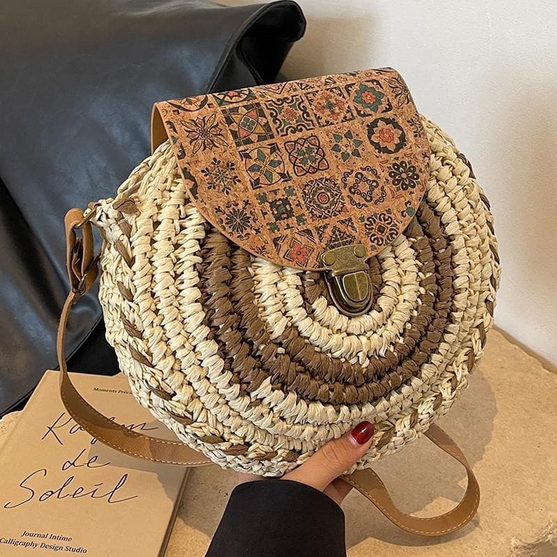 Bolsa de palha tecida feminina 2023 moda nicho Design High-End estilo ocidental bolsa mensageiro de um ombro pequena bol