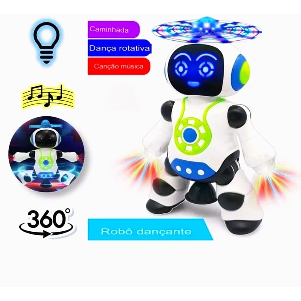 Brinquedo Robô Dançarino Gira 360° com Musica e Luz de Led Brinquedo Criança Envio Imediato