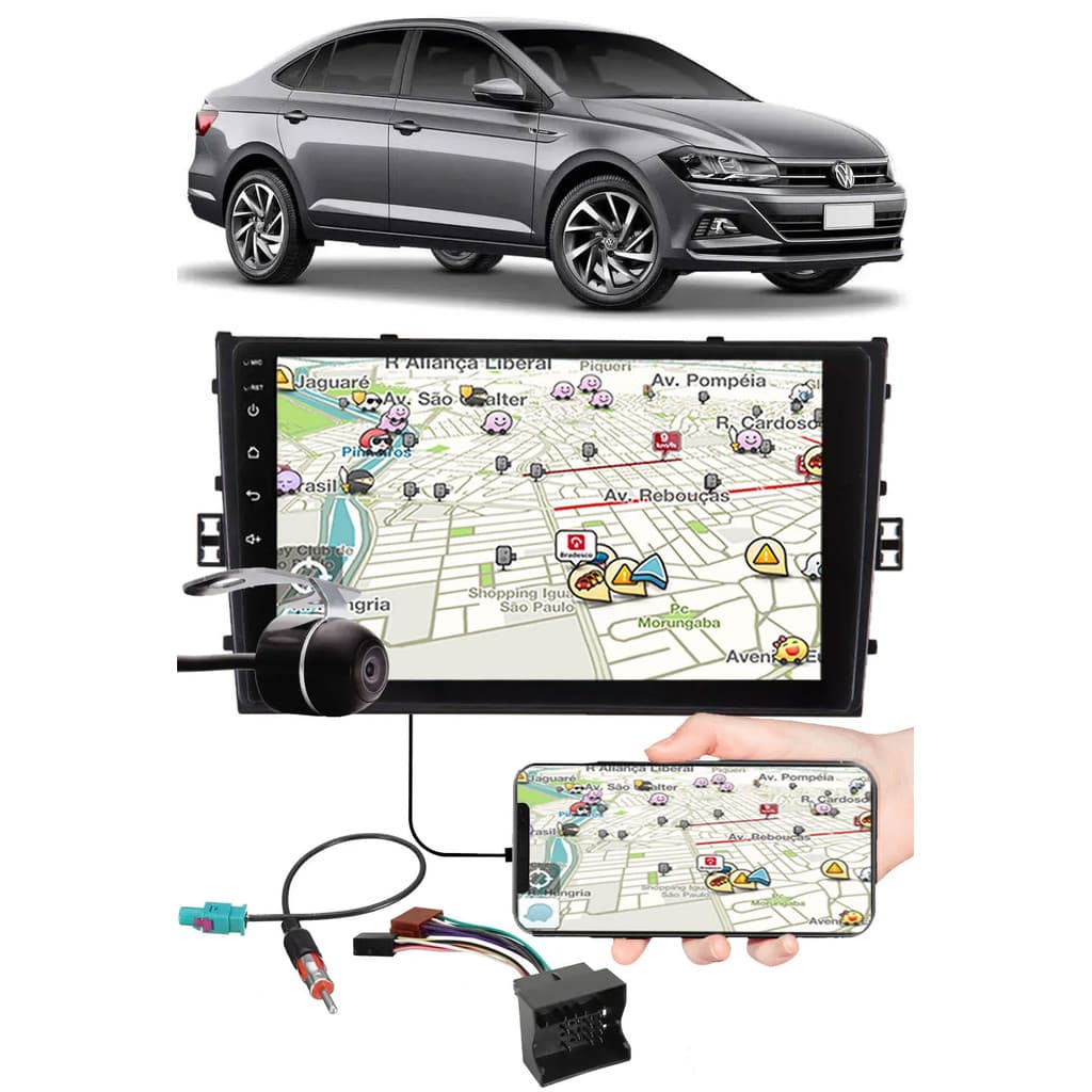 Multimídia 9"Virtus Espelhamento USB Bluetooth Chicotes Interface Volante Moldura Painel Câmera Ré