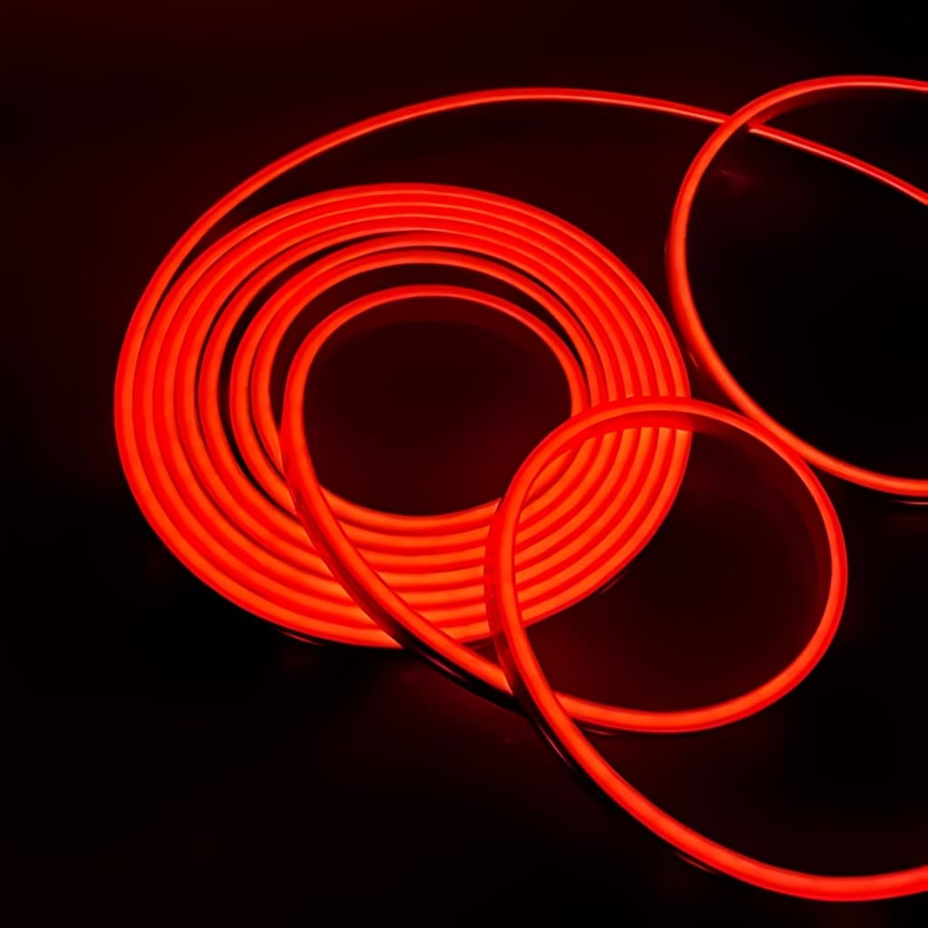 Fita LED Neon 5m com Corte de 2,5cm, Alto Brilho e Fonte 12V - Luz Vermelho