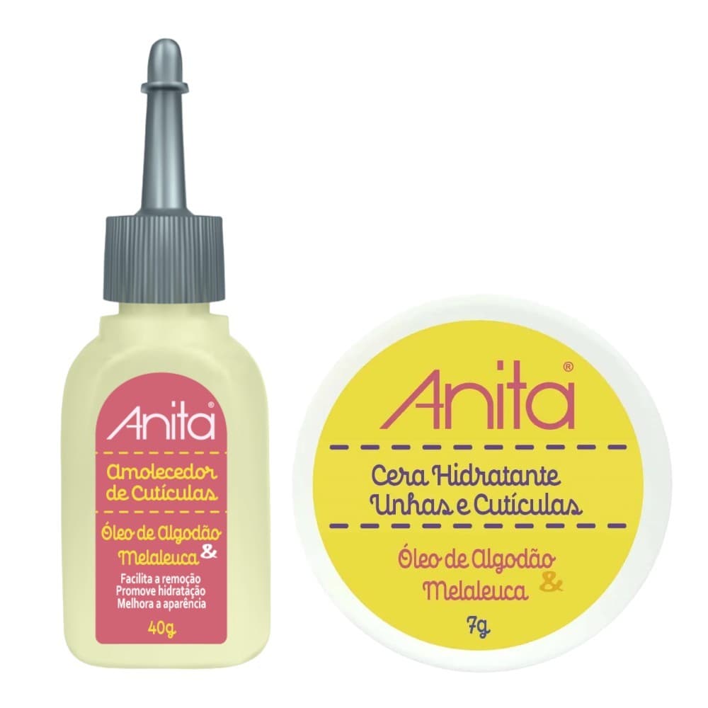 Kit Amolecedor de cutículas com Óleo de algodão 40ml + Cera Hidratante com Óleo de algodão 7g Anita