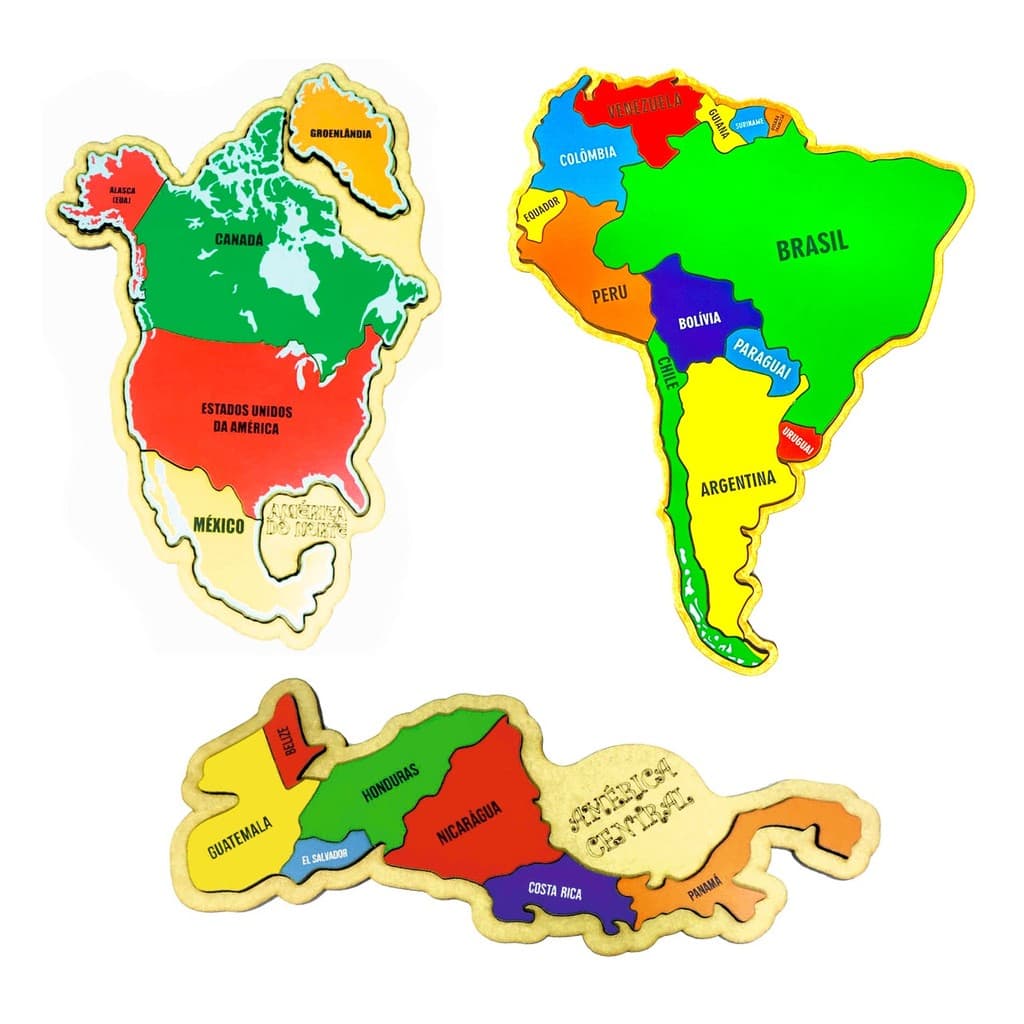 Kit Quebra-cabeça Mapas América do Norte, América do Sul e América Central Ístmico
