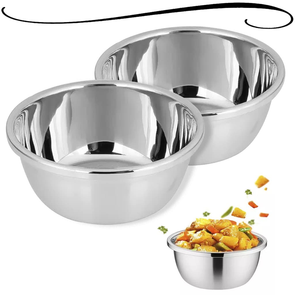 Kit 2 Tigelas Bowl Bacia Saladeira Redonda Culinária Aço Inoxidável Saladas Churrasco Marinada Armazenar Alimentos 2,5L