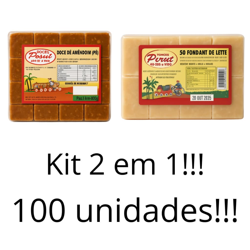 Kit 2 Doce De Leite Doce De Amendoim Doce Goma De Amido 100 Unidades Paçoca Doces Piaui Festa Junina