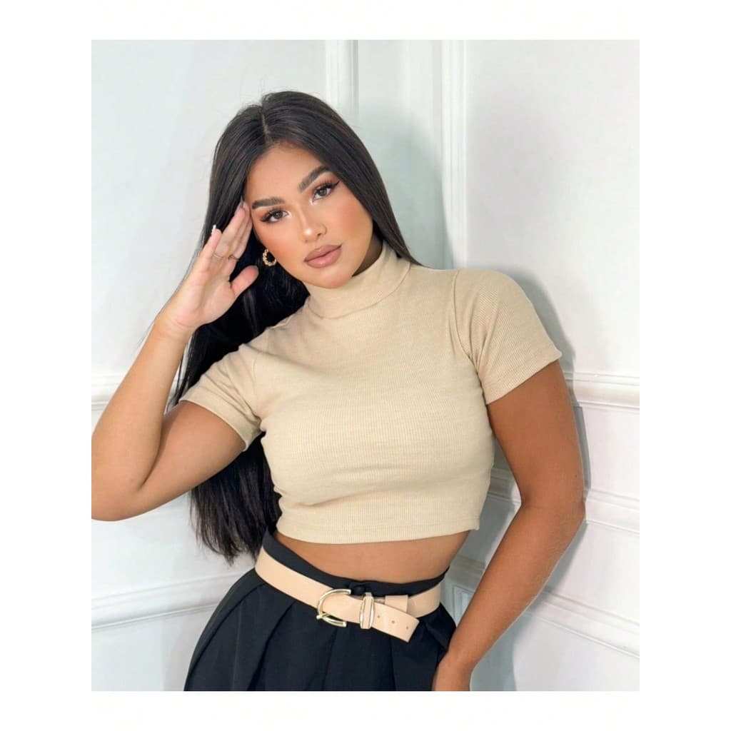 Cropeed básico moderno simples gola alta curta para dia a dia casual feminino fashion blusa baby look blusinha feminina