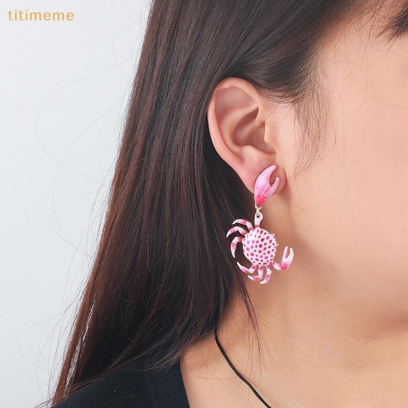 tr Caranguejo Brincos Feminino Oceano Praia Férias Acessório Simples Texturizado Esmalte Jóias Presentes De Festa De Ani