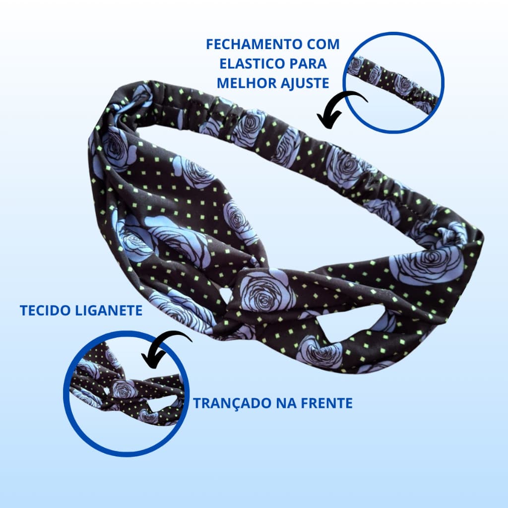 Faixa de Cabelo Modelo Turbante Trançado c/ Elástico Varias Estampas