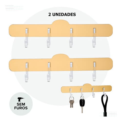 Kit 2 Porta Chaves Adesivo Com 4 Ganchos Decoração Envio 24h