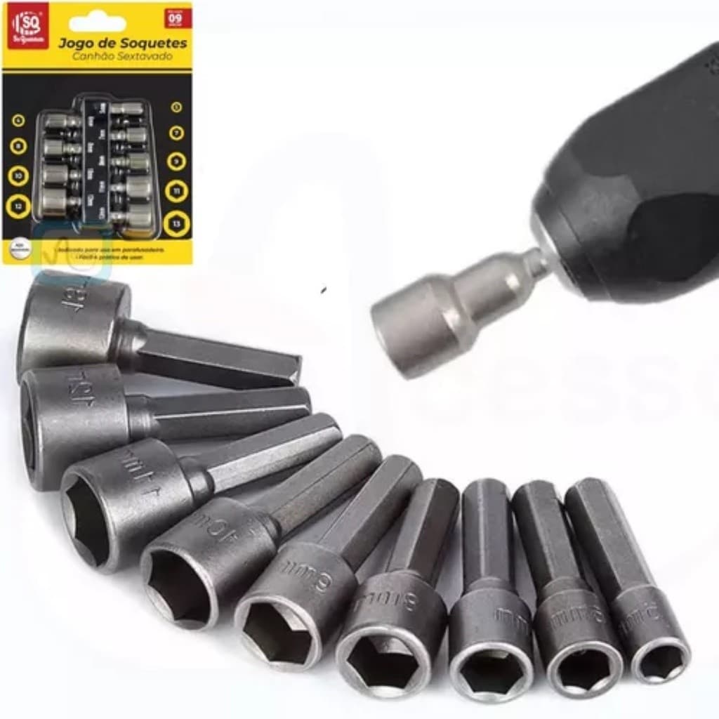 Jogo C/ 9 Soquete Canhao Parafusadeira 5mm A 13mm++Shoyyi++