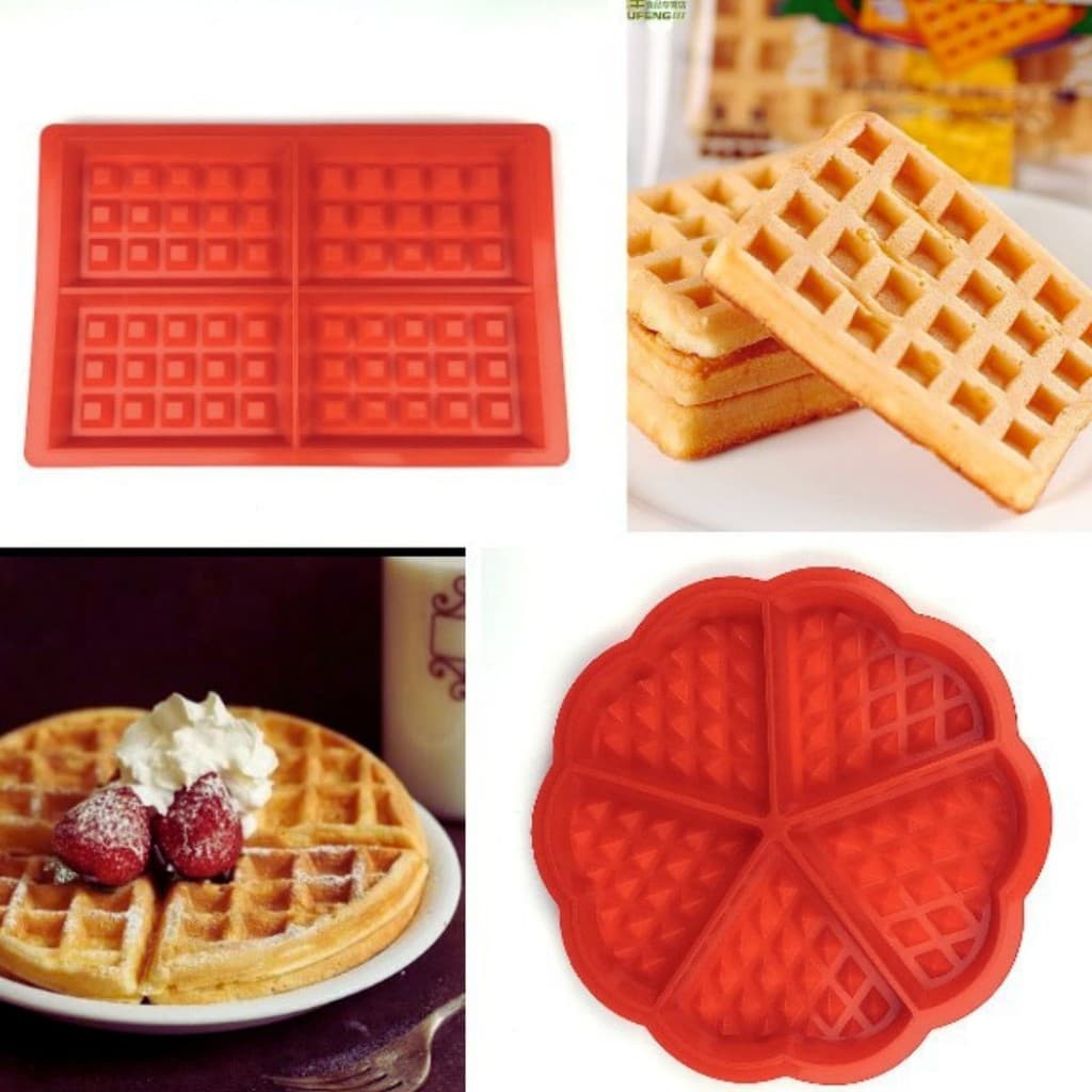 Kit 2 Formas Molde Waffles Assadeira Antiaderente Airfryer Gofre Belga Panqueca Retangular Coração