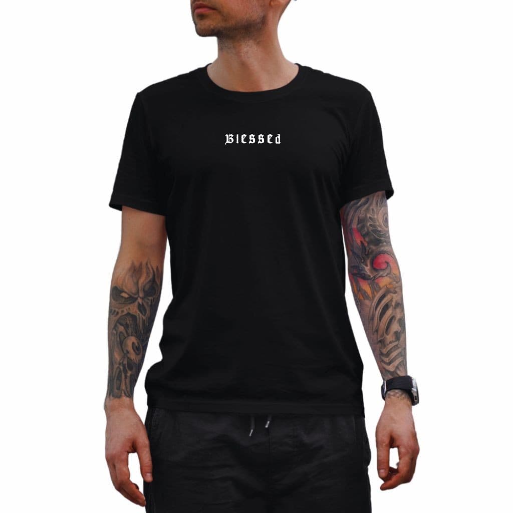 Camiseta Masculina  Algodão Camisa Unissex Blessed Abencoado Streetwear Manga Curta Estilo Skatista
