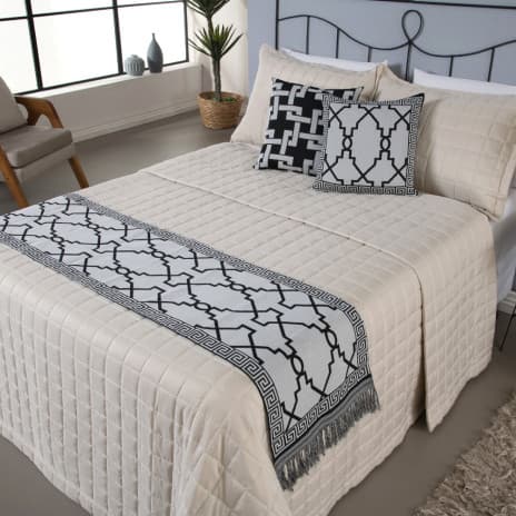Peseira Cama Queen Almofadas Cheias Grécia Jacquard 5 peças