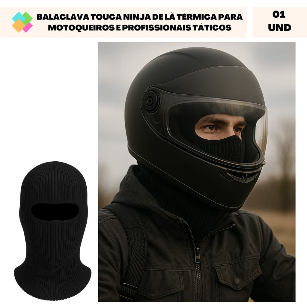 Balaclava Touca Ninja de Lã Térmica Quentinha Para Motoqueiros e Profissionais Táticos (1 Abertura)