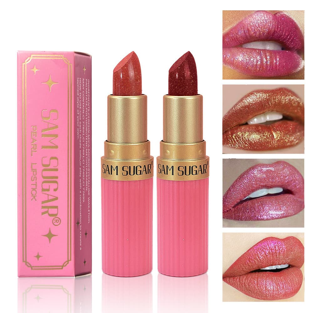 SAM SUGAR Diamante Rosa Batom Chocolate Marrom Metálico Glitter De Longa Duração À Prova D'água Shimmer Pérola Espumante