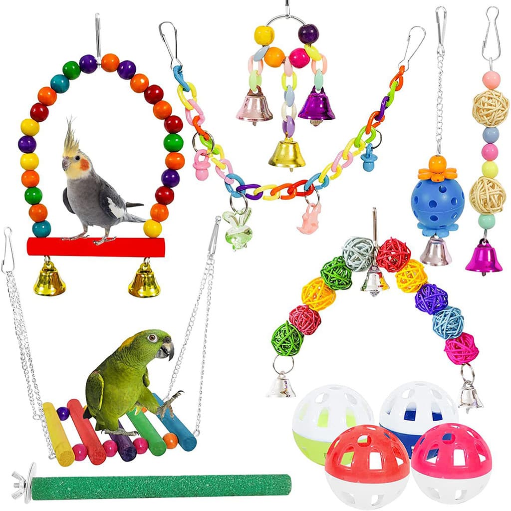 12pçs Brinquedo Durável Para Pássaros , Conjunto De Brinquedos Mastigar Papagaio De Madeira , Acessórios Ponte De Suspen