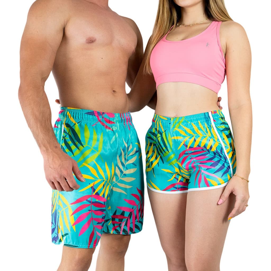 Kit Short Casal Praia Mosão Floral Verão Tac Tel Envio Imediato