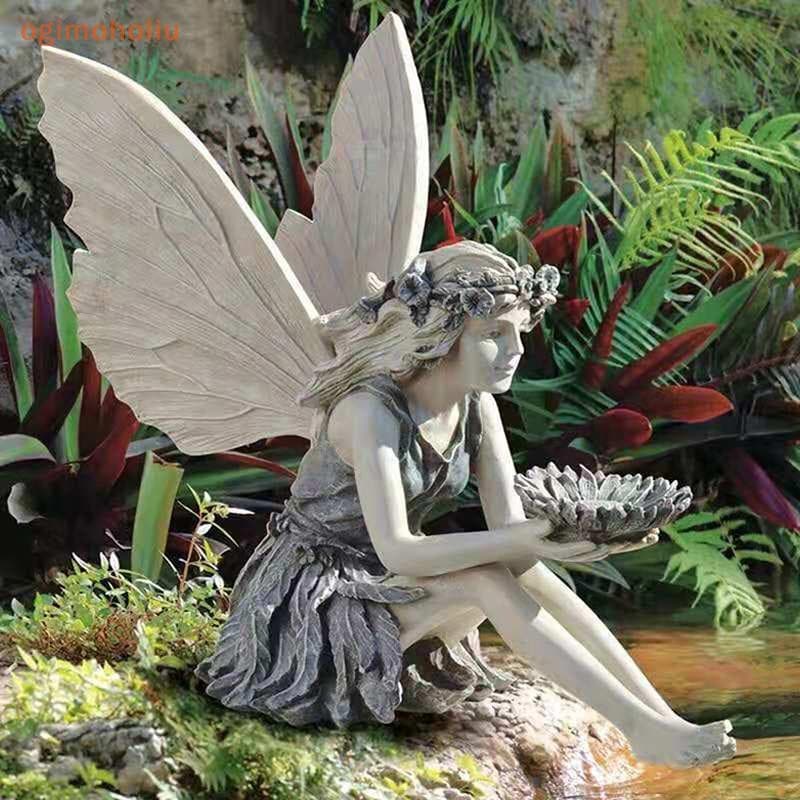 [GMH] Estátua De Fada De Resina Para Jardinagem Sentada , Ornamento De Jardim , Artesanato Em , Quintal DCZ