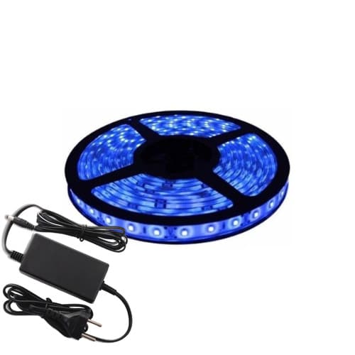 Fita Led 5050 Azul 5 metro Com Silicone prova D’água com fonte 12v