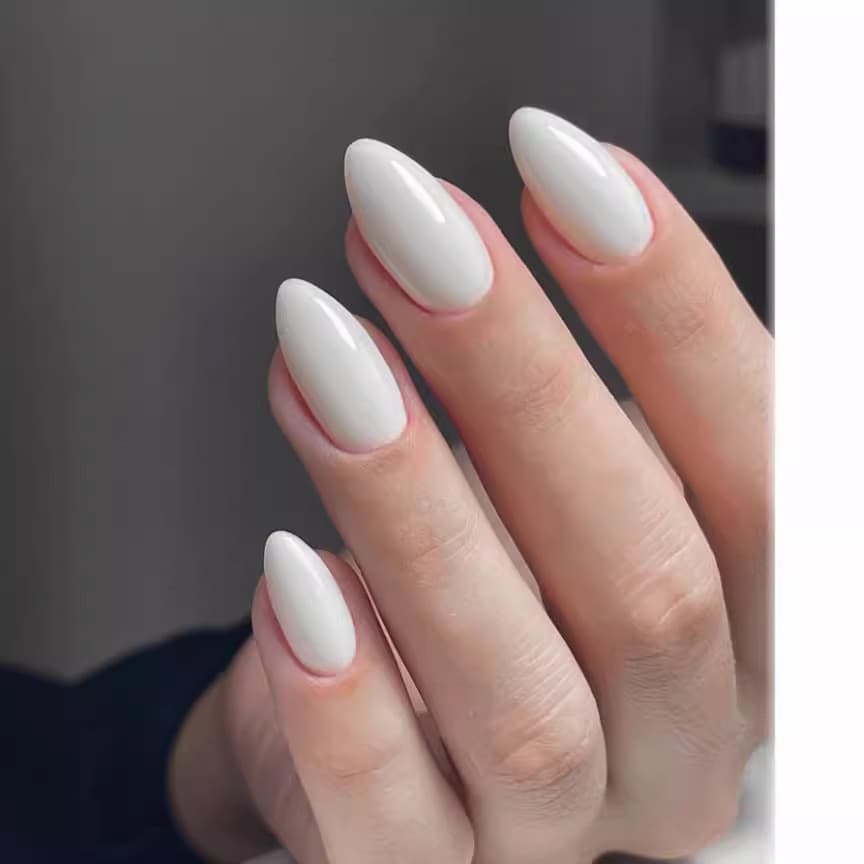 24pcs Unhas Postiças Simples de Amêndoa Branca Brilhante Aurora Unhas Postiças Destacáveis para