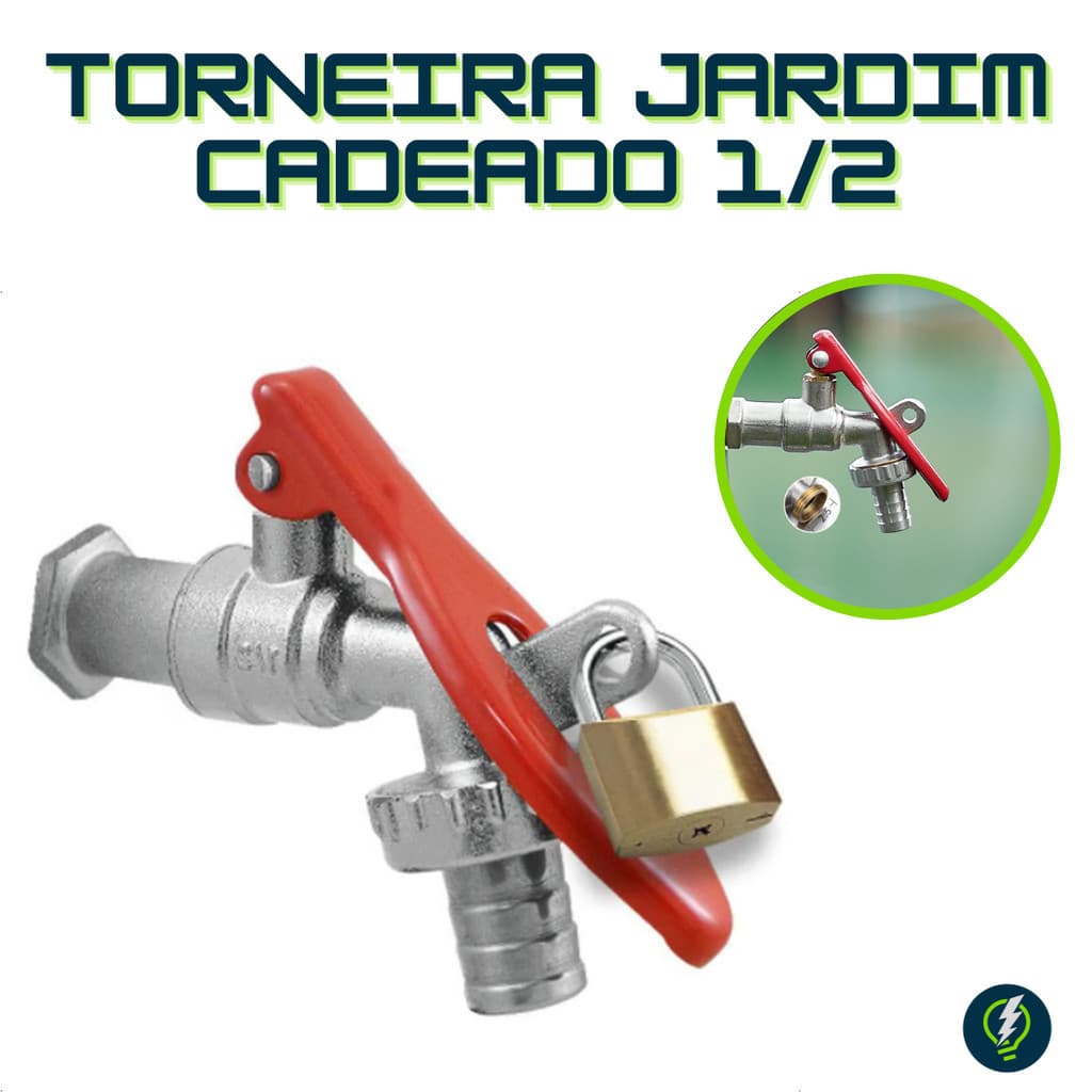 Torneira Esfera P/Jardim 3/4" Para Cadeado Com Bico Alavanca Metal Quintal Parede Área Externa