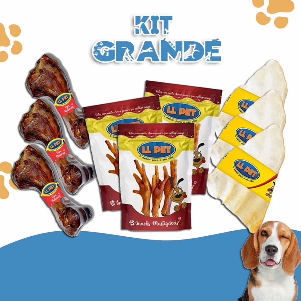 Petiscos Mordedores Snacks Naturais Desidratados LL Pet (Orelha Bovina, Pé de Frango, Úmero Suíno)