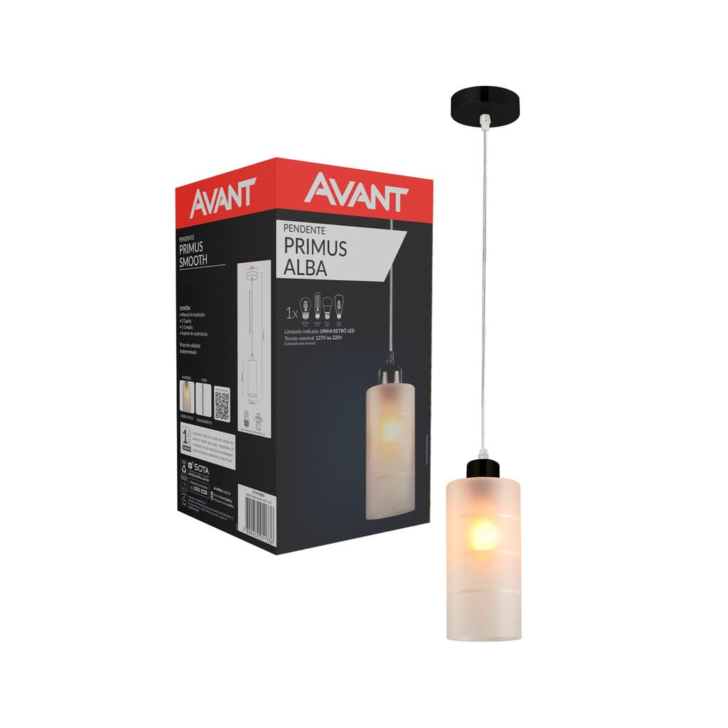 Luminaria Pendente Led Primus E27 Vidro fosco Avant