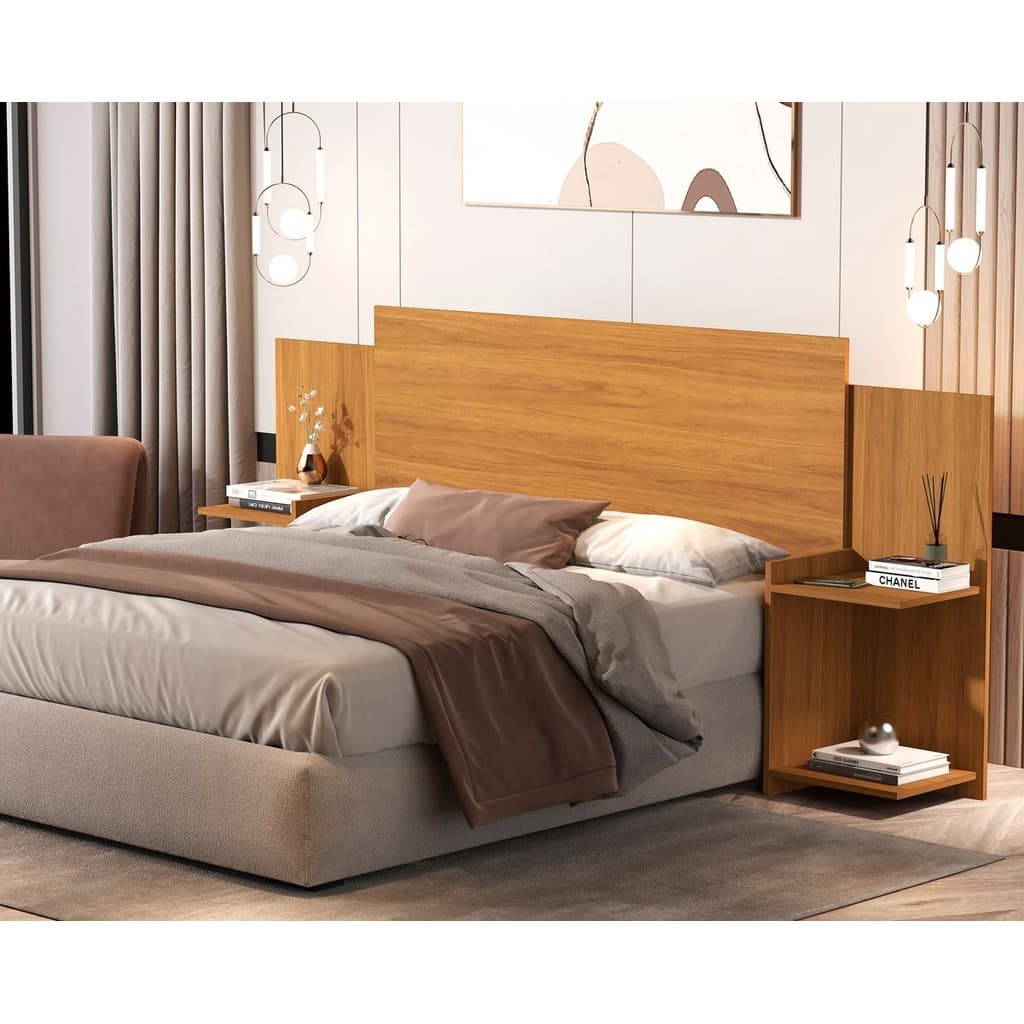 Cabeceira Extensível Regulável Áustria com Mesa de Cabeceira e Prateleiras 100%MDF