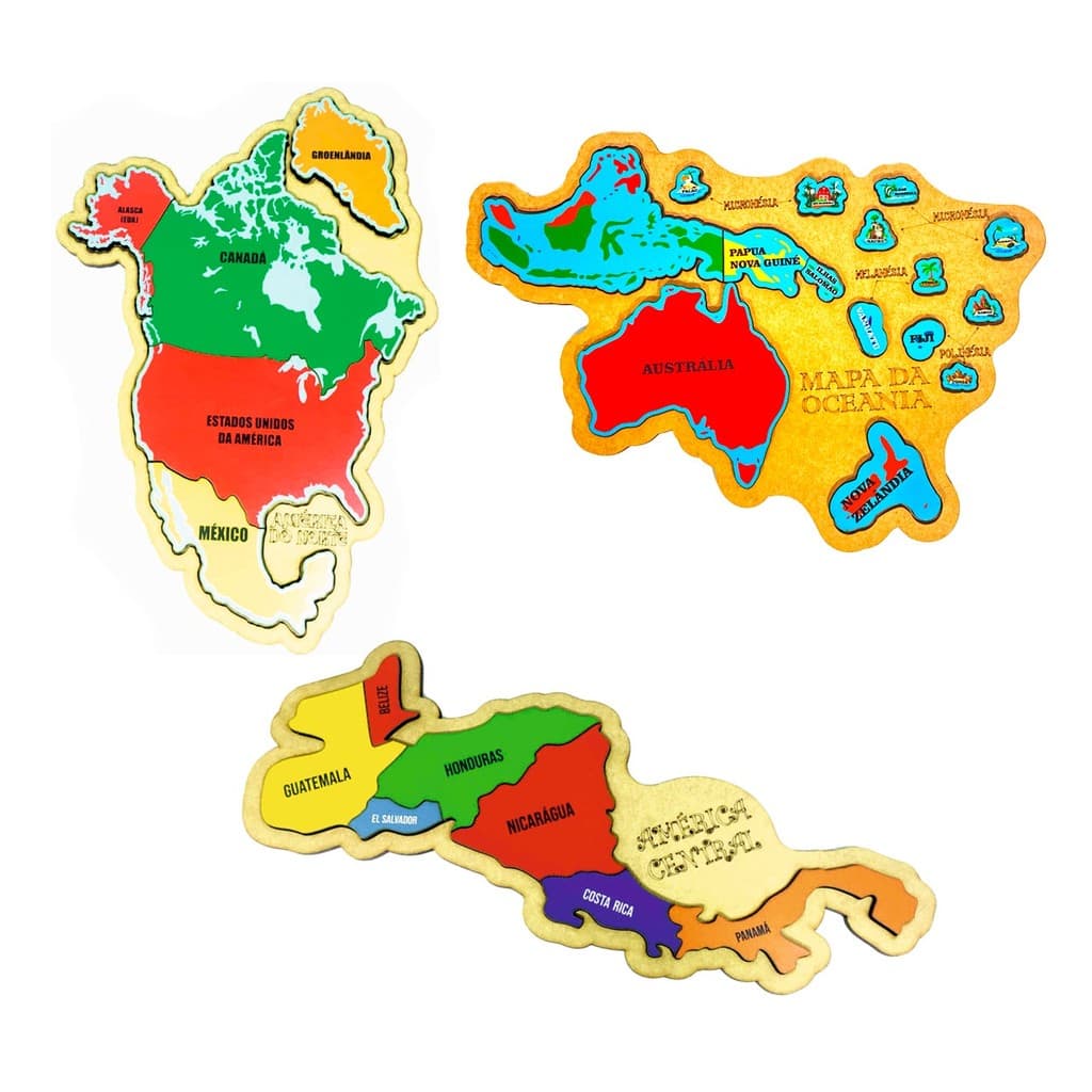 Kit Quebra-cabeça Mapas Mapa América do Norte, América Central Ístmico e Oceania