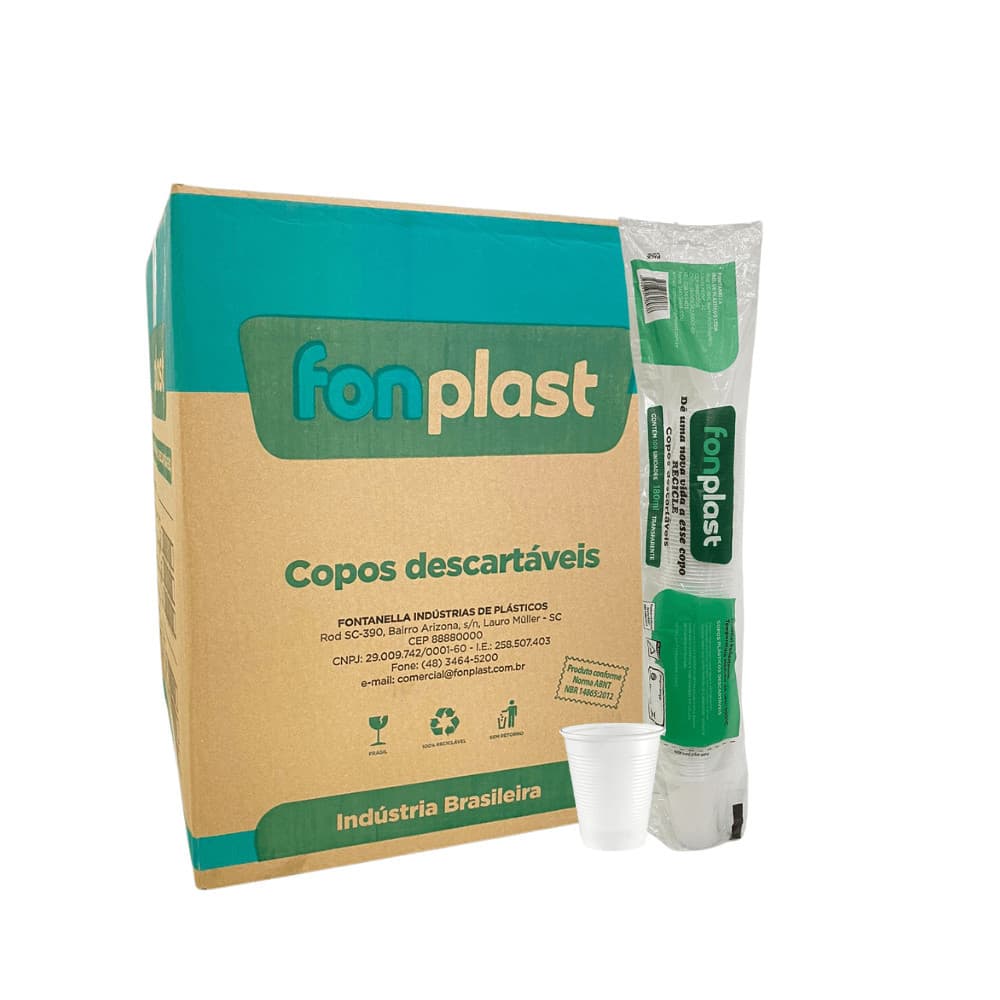 Copo de 180ml Transparente ABNT Fonplast  com 2.500 unidades