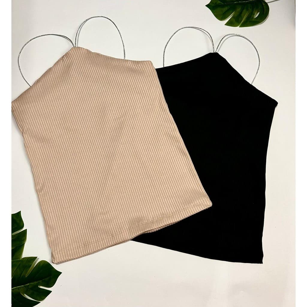 KIT 2 Blusas Feminina Canelada Básica Forradas e Alças de Brilho