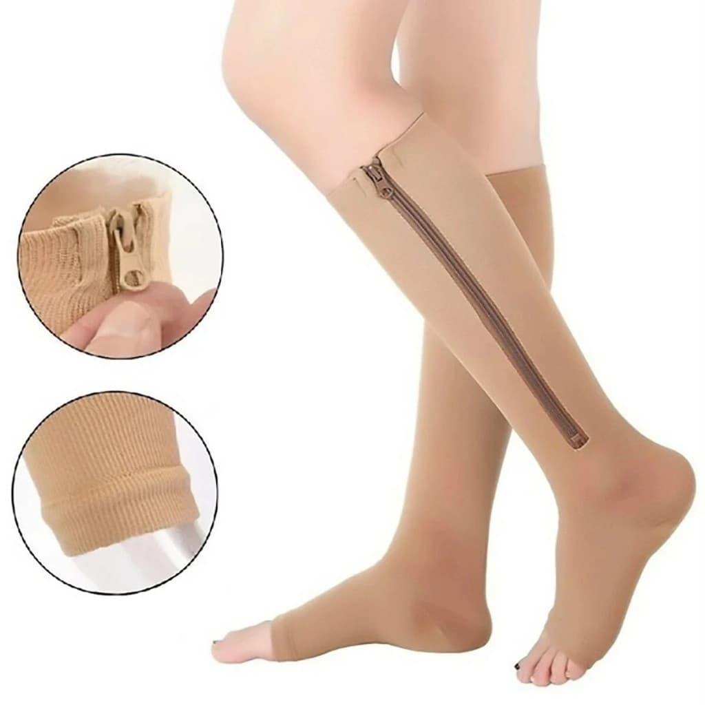 Meia Compressão Com Zíper Tratamento De Varizes Trombose Média 20/30mmhg Unissex Dor nas Pernas 3/4