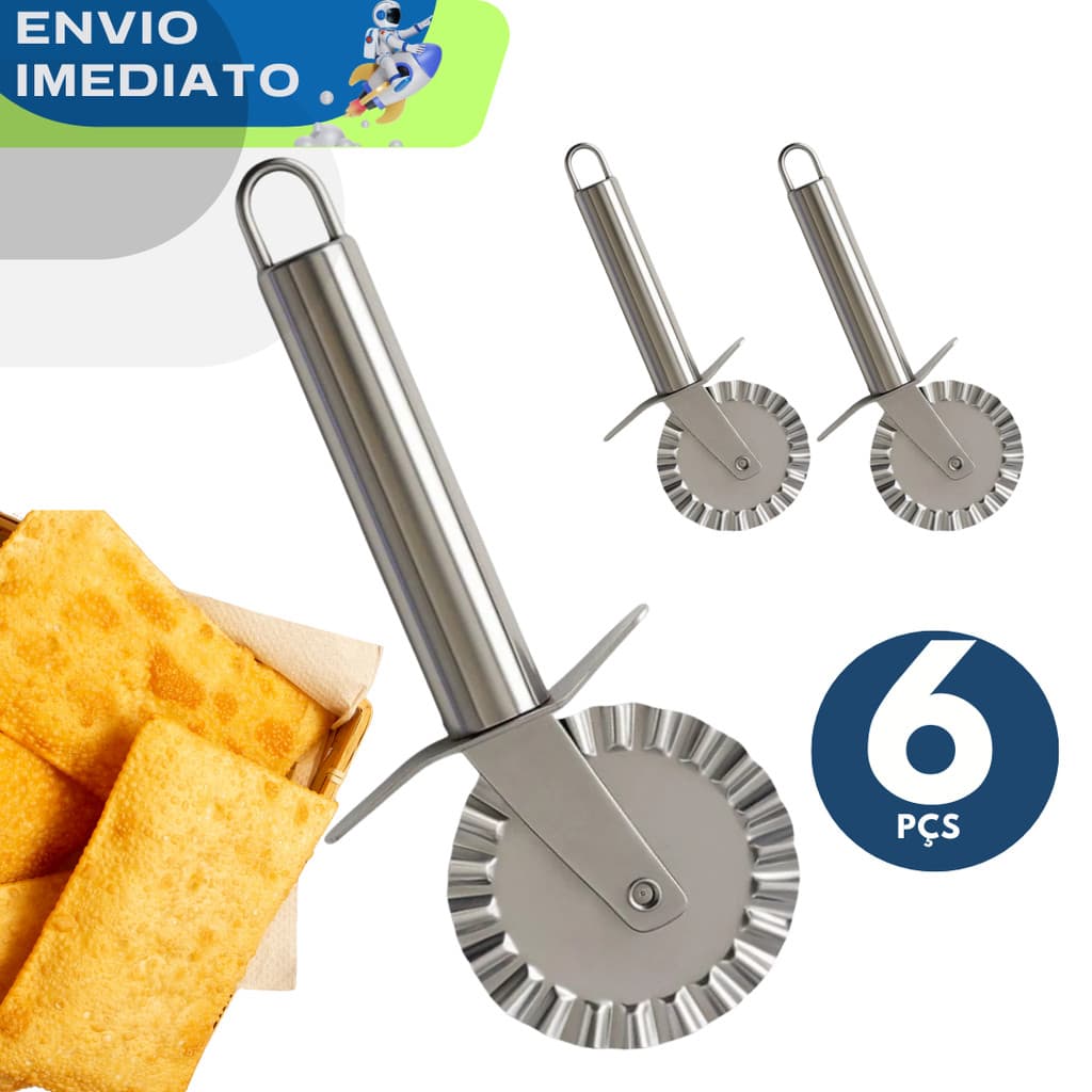 JOGO 06 Carretilha Cortador de Pastel Premium Casa Buffet Restaurante Massas Utensílios de Cozinha Fogazza