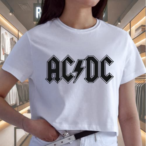 Cropped Feminino Casual Moderno ACDC Banda Rock Blusinha Curta Algodão