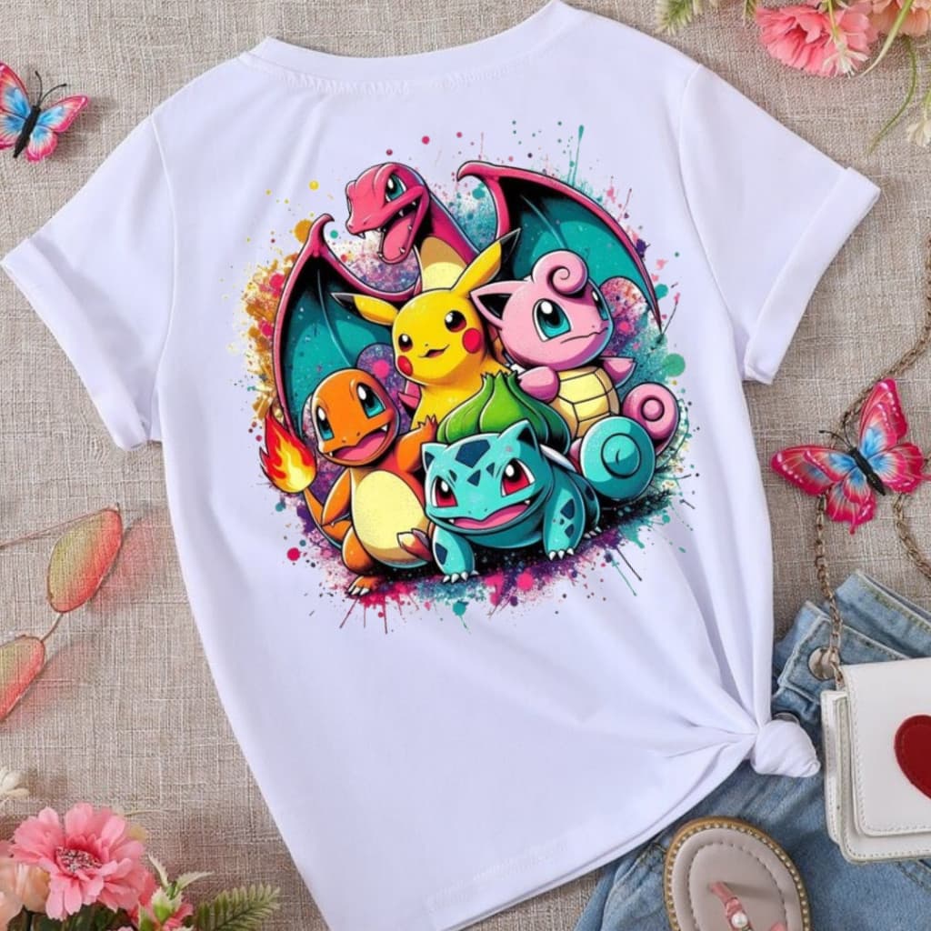 Linda Camiseta Camiseta Feminina Camisa Estampada Básica Pokemon: Blusa Ideal para Academia, Corrida e Uso Diário Envio