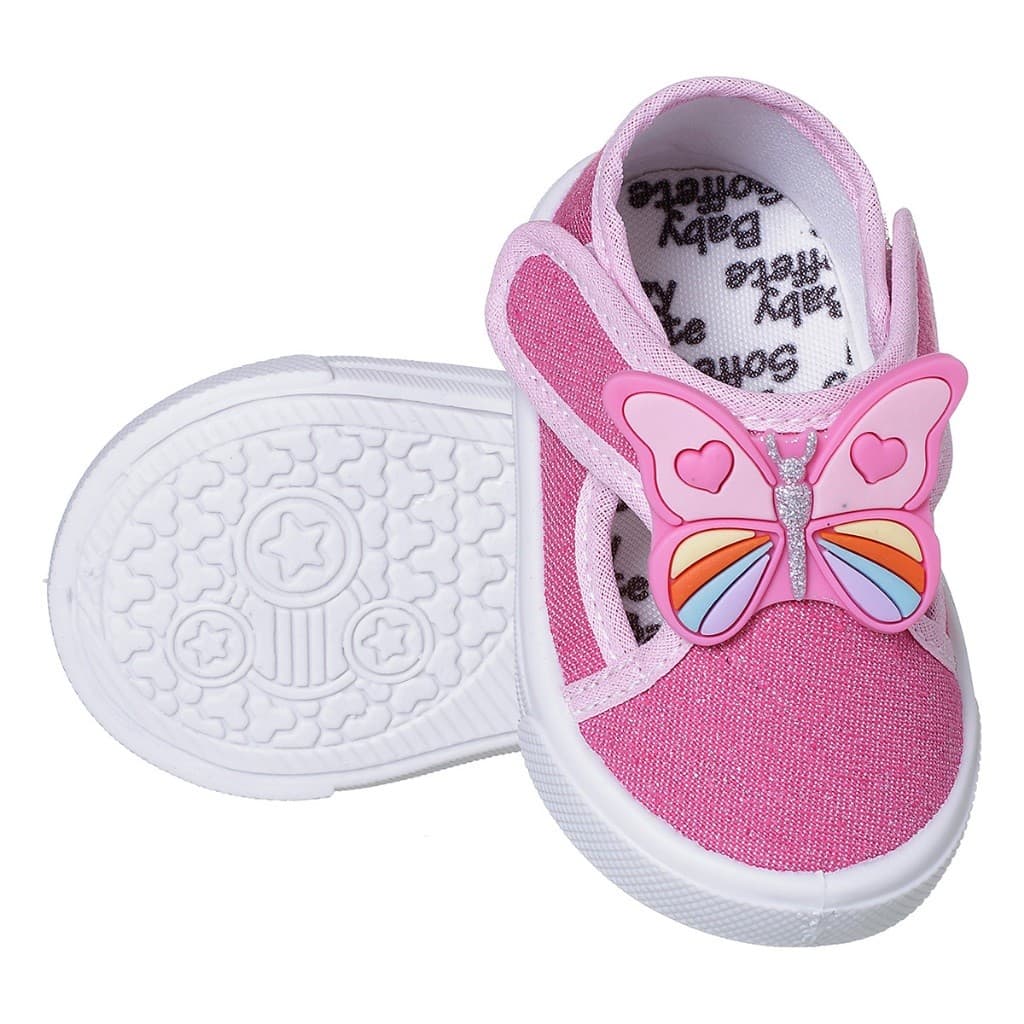 Tênis Infantil Meninas Borboleta Cores Pontas Autocolantes TSPI11