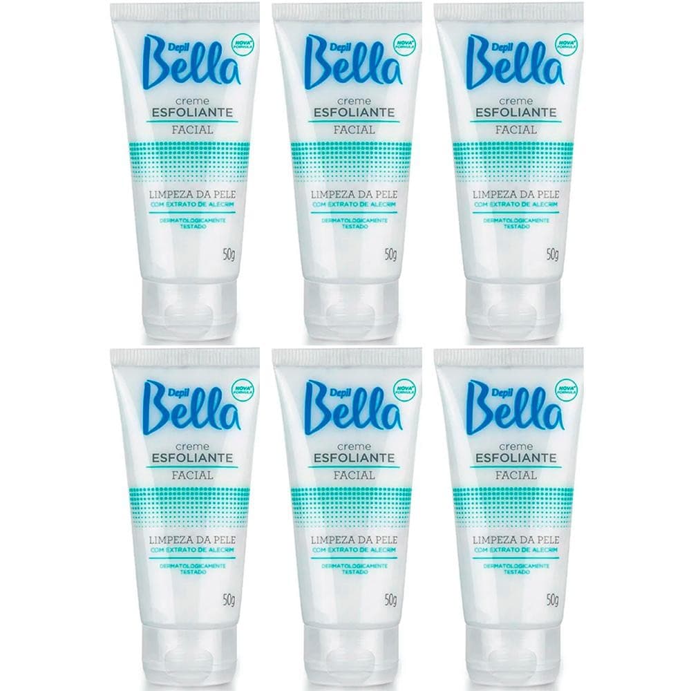 Kit 6 Potes Creme Esfoliante Depil Bella Facial Limpeza de Pele Extrato de Alecrim Desodorante 50g