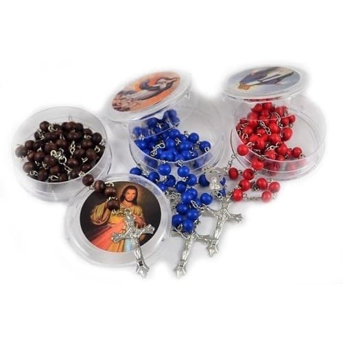 Kit 12 Terços Coloridos Com Caixa Acrílica Modelo de Santos Variados Preço de Atacado