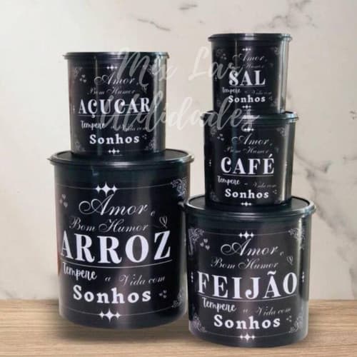 Kit 5 Potes Plásticos Redondos para Organização de Mantimentos 5 Potes para Cozinha