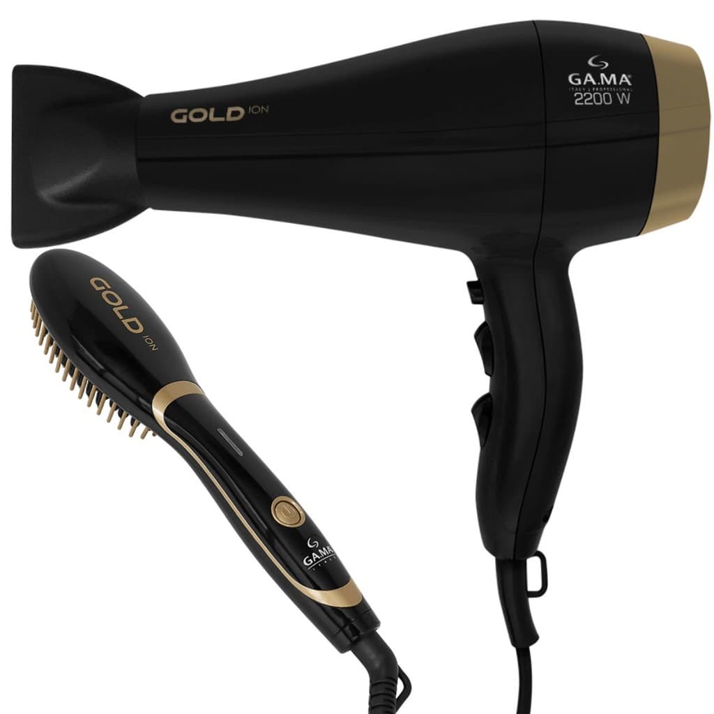 GA.MA ITALY Kit Secador Gold Ion e Escova Alisadora Gold Ion
