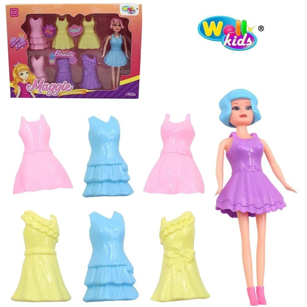 Boneca Maggie Desfile De Vestidos Brinquedo Infantil Com 3 Vestidos