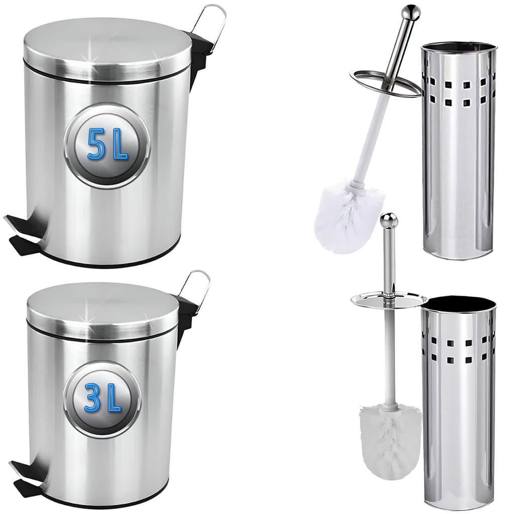 Lixeira Cesto Inox 3/5 Litros com Pedal e cesto interno Escova Sanitária Privada Com Suporte Inox