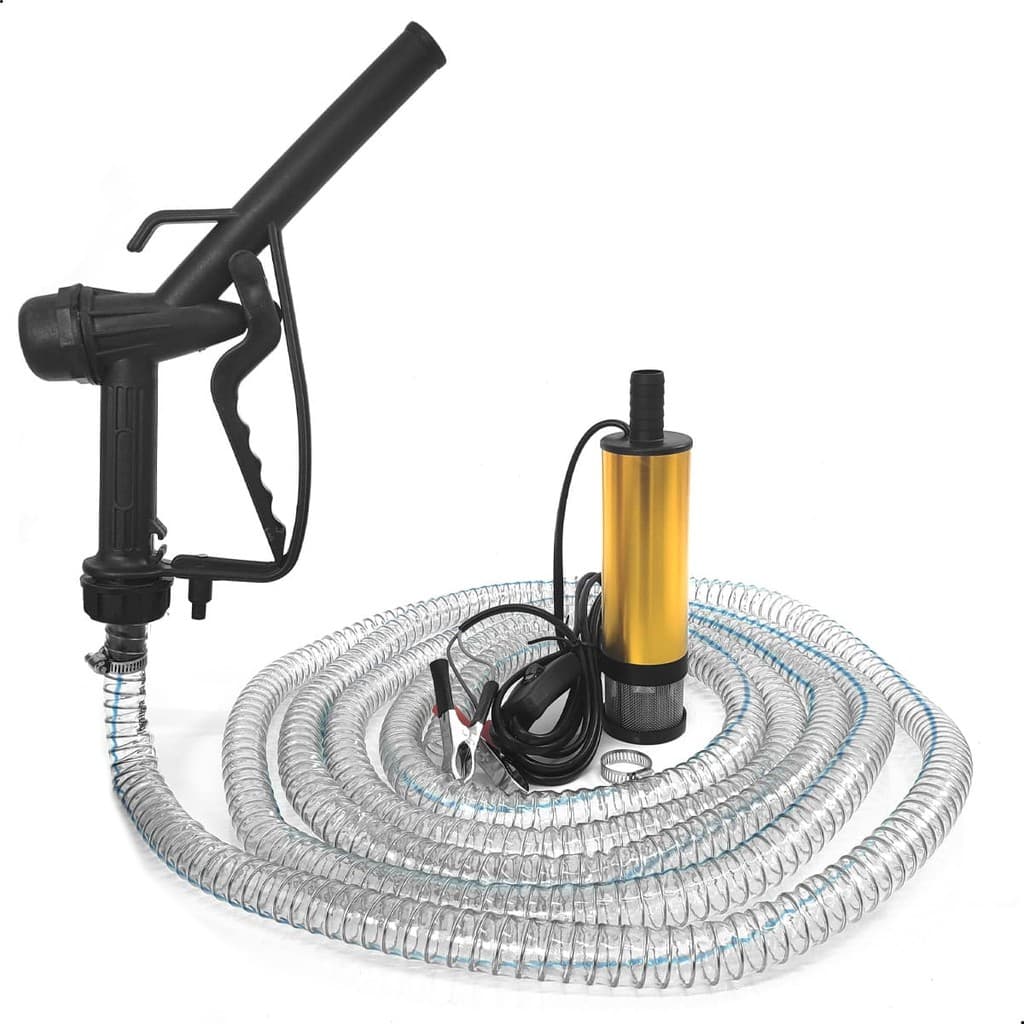 Kit Bomba Submersível Óleo Diesel e Água 12V com Pistola Gatilho e Mangueira 5 Metros 80w 8500 RPM Com Filtro Inox